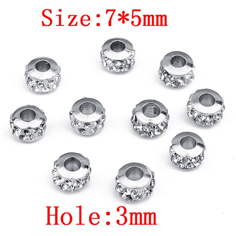 20 Stks/partij 7*5 Mm/9*7 Mm Rhinestone Crystal Ball Kralen Zilveren Kleur Zwart Kleur Grote gat Spacer Kralen Voor Diy Sieraden Maken: silver 7mm5mm