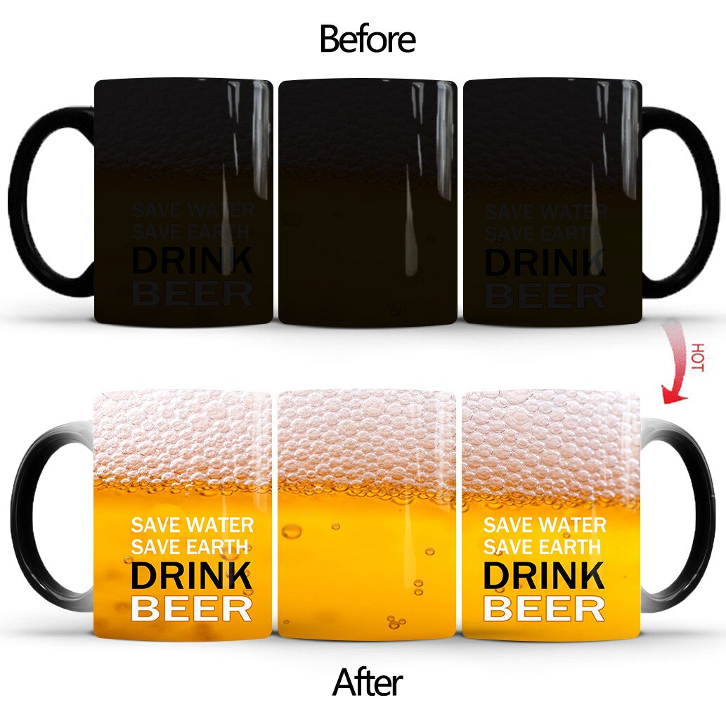 Funny Beer Mug Ceramic Water Cup Color Changing Mug Home Office Drinkware Coffee Tea Cups Heat Sensitive Friends