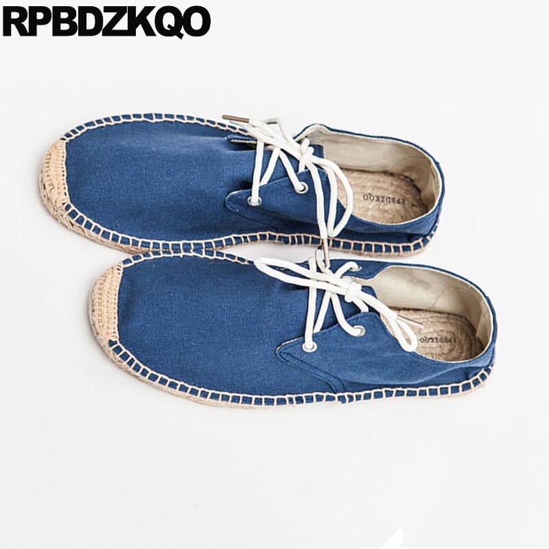 Alpargatas azules de goma de cáñamo para hombre, zapatos informales de de lona, transpirables, con cordones, color naranja, novedad de verano
