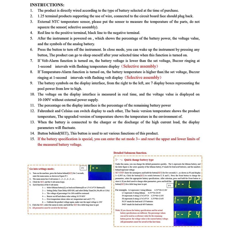 Battery Capacity Voltage Meter with Temperature Se... Grandado