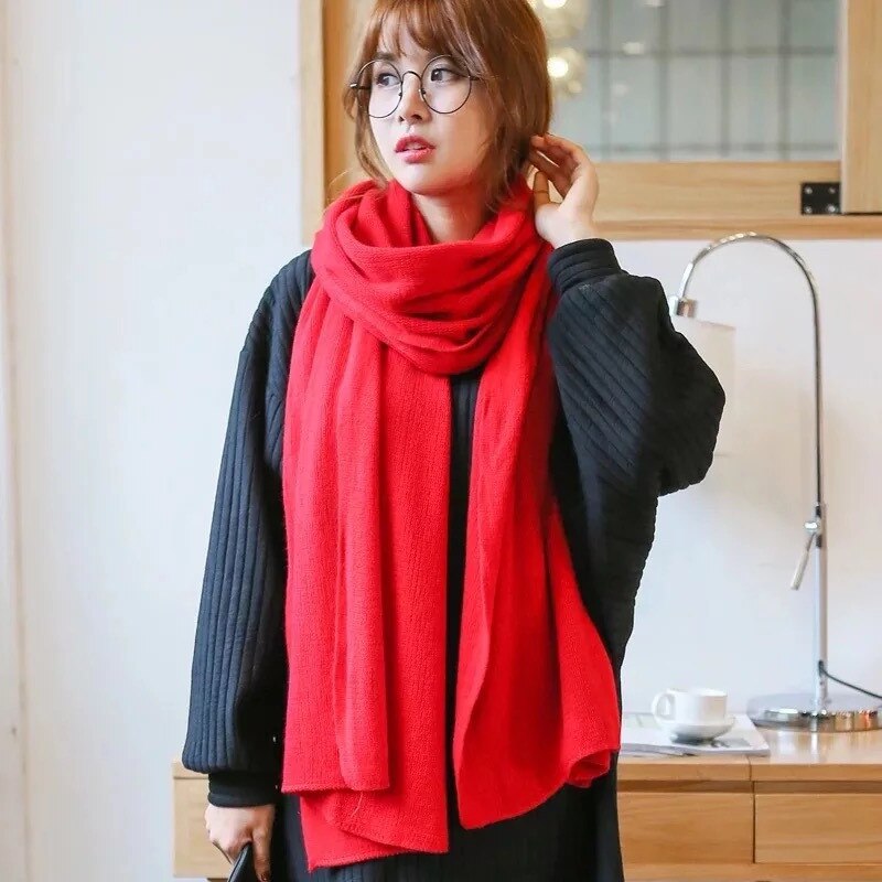 Mode Winter Vrouwen Kasjmier Sjaal Effen Knit Pashmina vrouwelijke foulard Sjaals Wraps dikke sjaals bufandas invierno mujer: 13