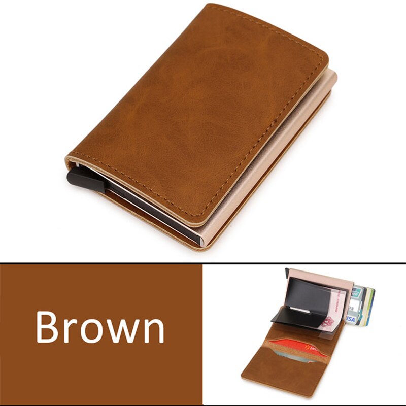 Dienqi Rfid Koolstofvezel Credit Kaarthouder Mannen Portefeuilles Zwarte Korte Purse Man Trifold Leather Slim Dunne Mini Portemonnee Smart walet: Brown