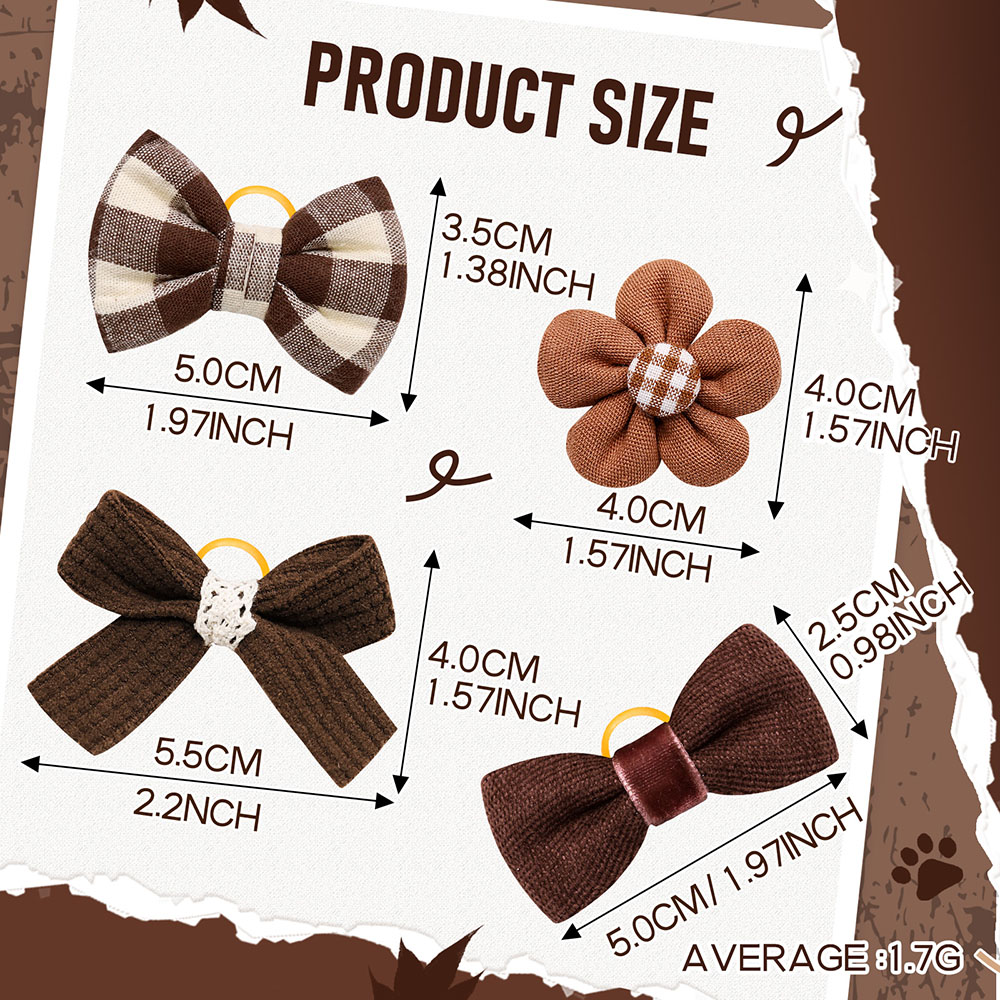 10 Uds. De lazos hechos a mano para perros, lazos de la serie marrón para perros pequeños, lindas bandas de goma para perros, Boutique, accesorios para el cabello para perros y gatos