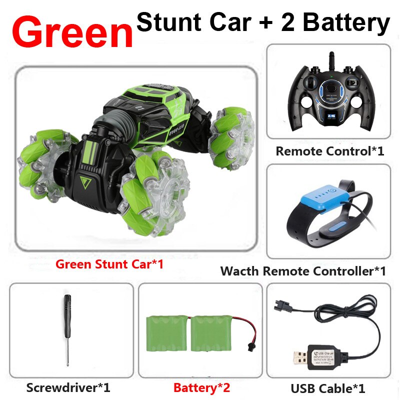 1:16 Remote Control Stunt RC Car Gesture Induction Twisting 4WD Off-Road Vehicle Light Music Drift Side Driving RC Toys: Green 2B