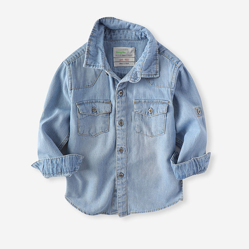 Camisas de para niños, Camisa vaquera de manga larga informal, ropa para niños grandes, Tops para niños de 3 a 15 años, BC191