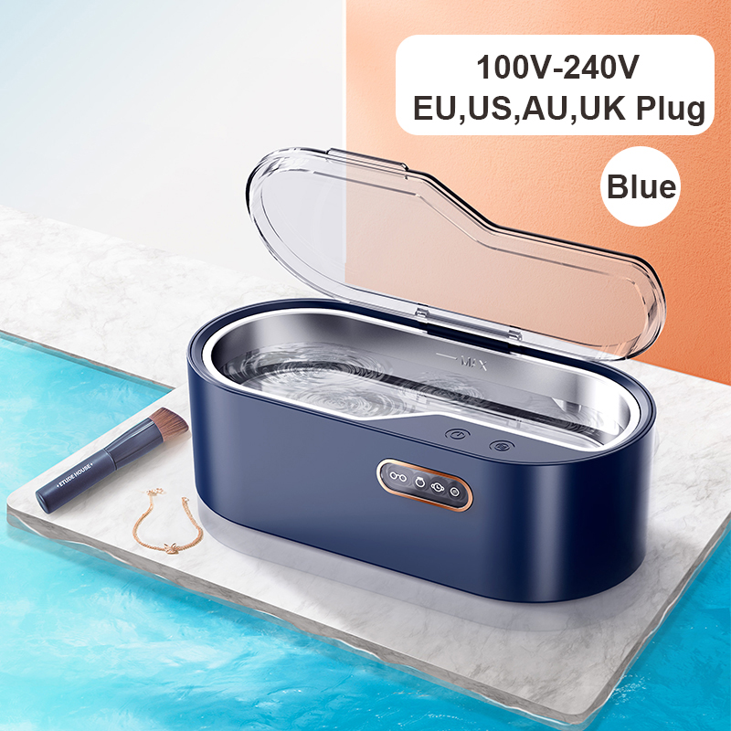 Ultrasonic Cleaning Machine 45000Hz High Frequency Vibration Wash Cleaner Washing Jewelry Glasses Watch Wash 450ML Capacity: Blue / AU