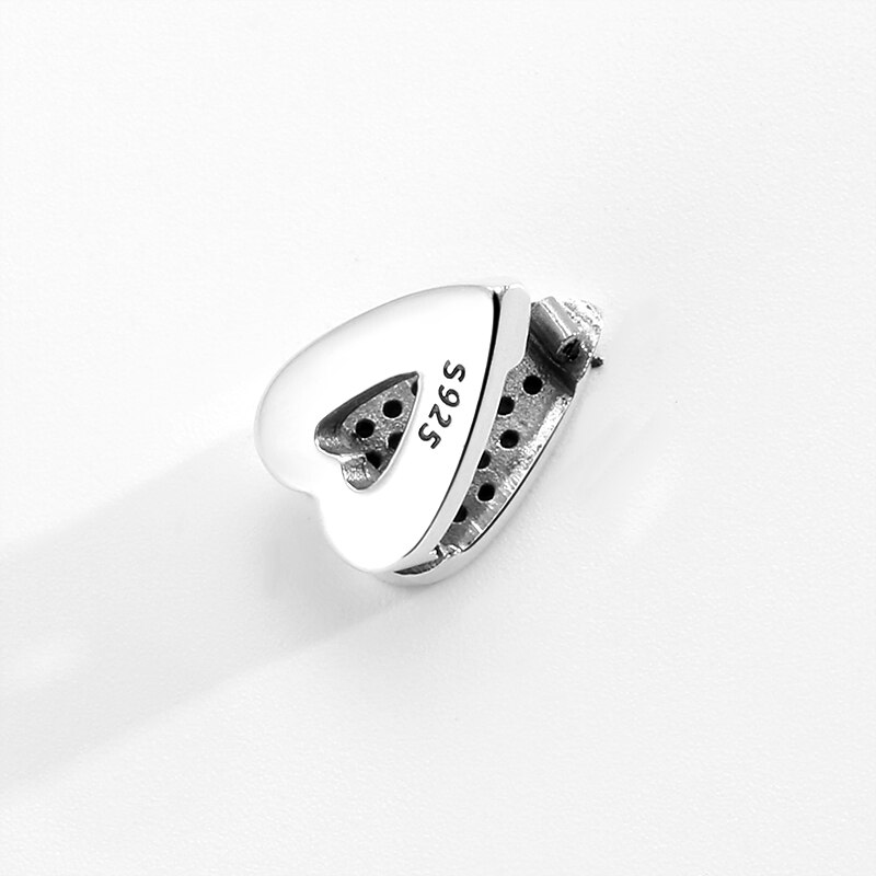 Venda Hot 925 Sterling Silver Rosa Zircon da Forma Do Coração Clipes Encantos Fit Pulseira Jóias Contas de Tomada de Reflexão