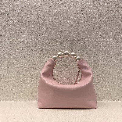 Women Bag Pu Leather Clutch Purse Pearl Chain Handbags For Women Crossbody Female Shoulder Bag Metal Small Tote Bag: Roze