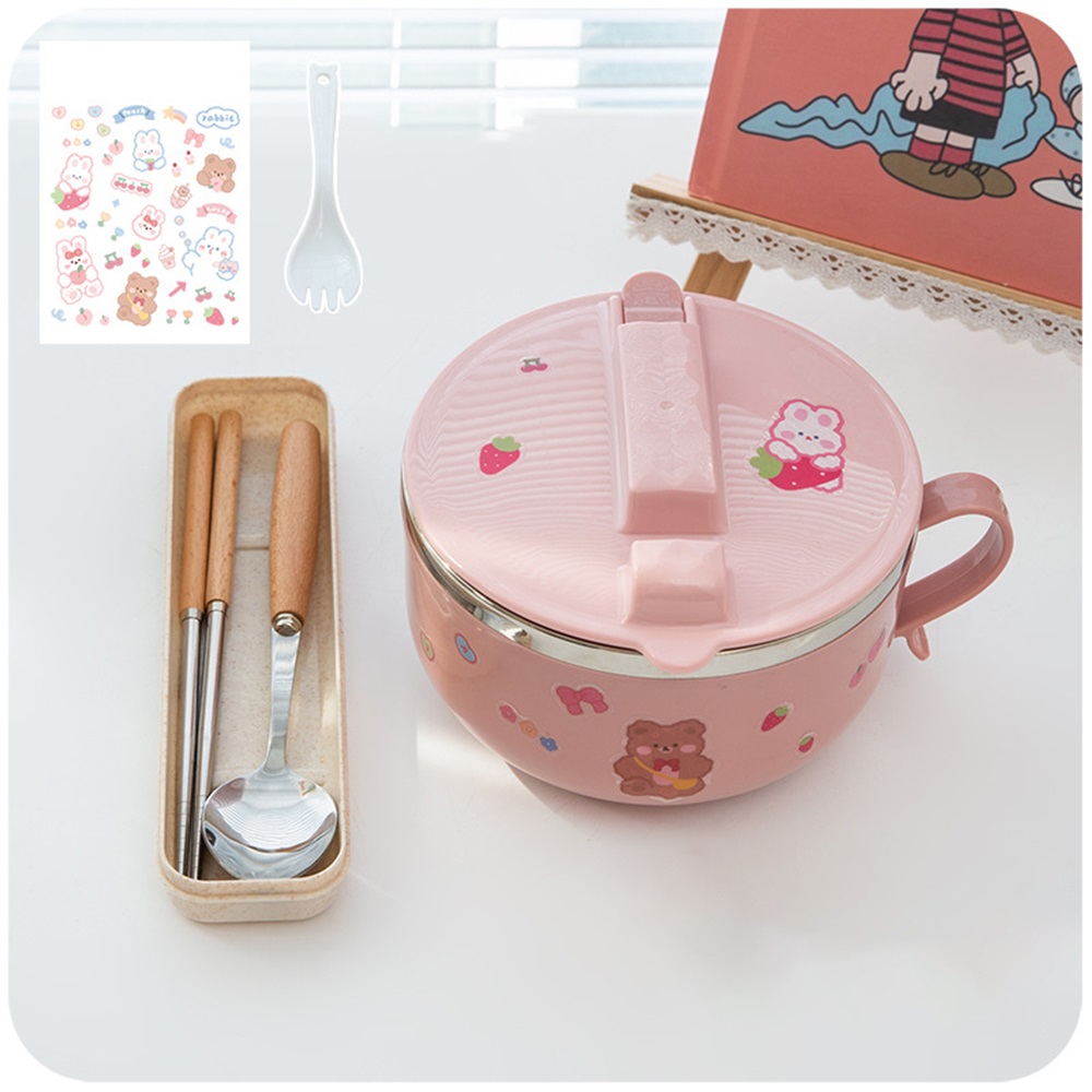 Boîte à déjeuner japonaise Kawaii, bol à nouilles instantanées avec couvercle poignée, boîte à Bento en acier inoxydable 304 1 pièce: F