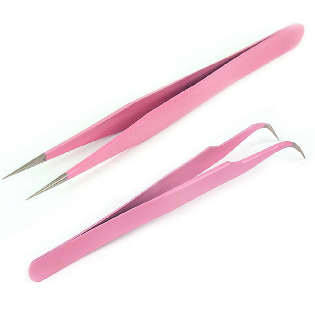 Roze 2 Stks/partij Cuticle Schaar Rechte Gebogen Tweezer Voor Wimper Extensions Nail Art Tangen Beauty Tools