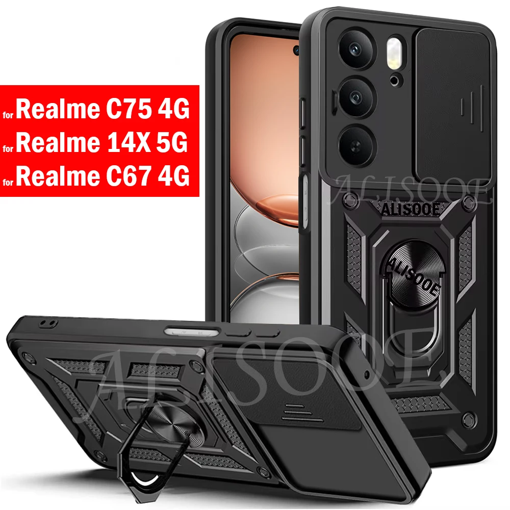 Armor Capa for Realme C75 C67 4G 14X 5G Case Slide Camera Ring Stand Protect Cover for Realme C75 C67 4G Shockproof funda