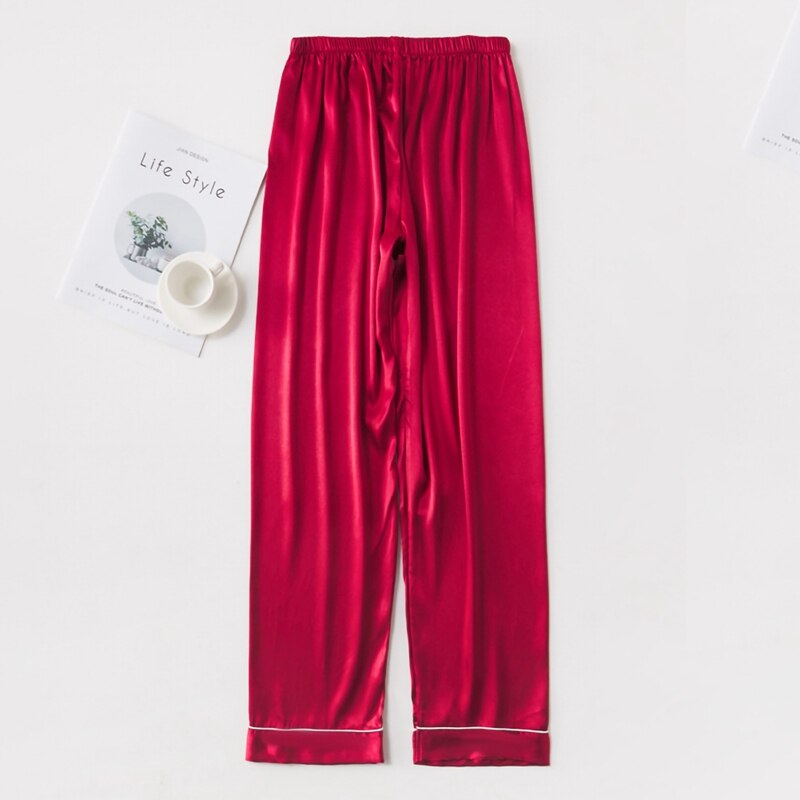 Effen Kleur Zijde Mannen Nachtkleding Satijn Zijde Pijama Broek Comfortabel Ademend Zachte Nachtkleding Casual Losse Homewear