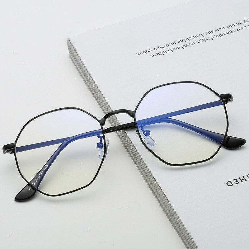 Polygon Blue Light Blocking Computer Glasses Retro Rimless Video Eyeglasses Reduce Eye Strain Anti Glare Clear Lens Men Women