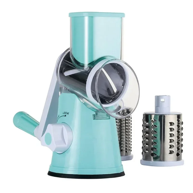 Gemüses ch neider & Slicer manuelle Küchen käse hack maschine mit 3 scharfen Fässern multifunktion aler Knoblauch kartoffel schredder: Blau