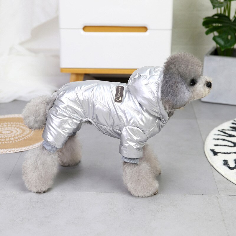 Tøj til små hunde vinter varm hvalp hund frakker vandtæt hætte hundejakke jumpsuits chihuahua tøj: Sølv / Xxl