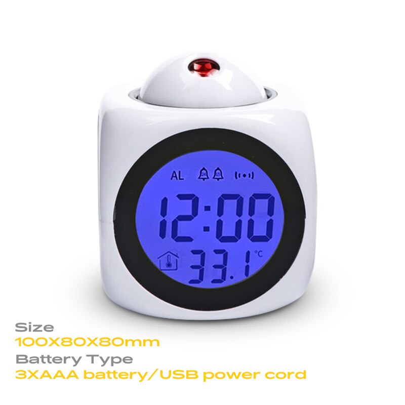 Alarm Clock Night Light For Projector Lamp Voice Temperature Digital Time Projection On Wall Ceiling For Bedroom Table Decoratio: White
