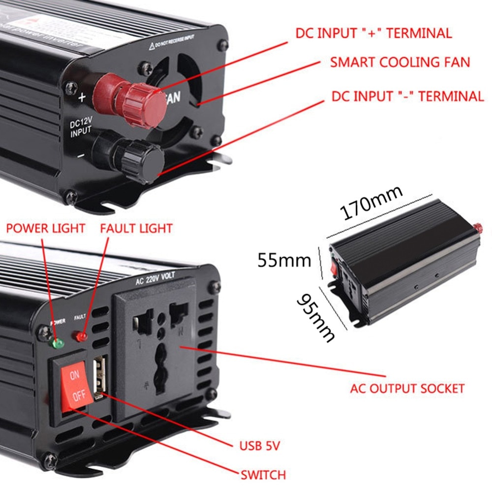 Solar Power Inverter 3000W Peak 12V DC To 230V AC Modified Sine Wave Converter 1500W