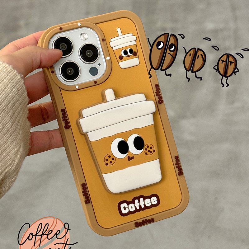 Support de tasse à café pliable en silicone souple pour iPhone, coque arrière 3D, support drôle, support pour iPhone 16 Pro Max, 15, 14, 13, 12, 11