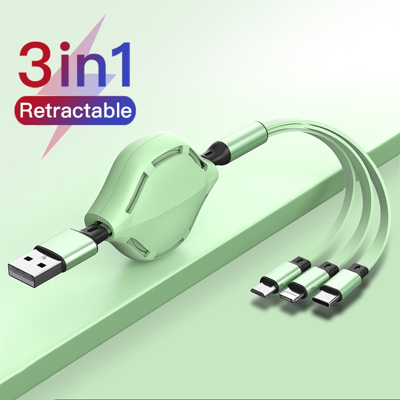 Rétractable 3in1 2in1 USB Type C Micro USB 8 broches câble pour iPhone Huawei chargeur câble 110cm 2A charge rapide USB C câble