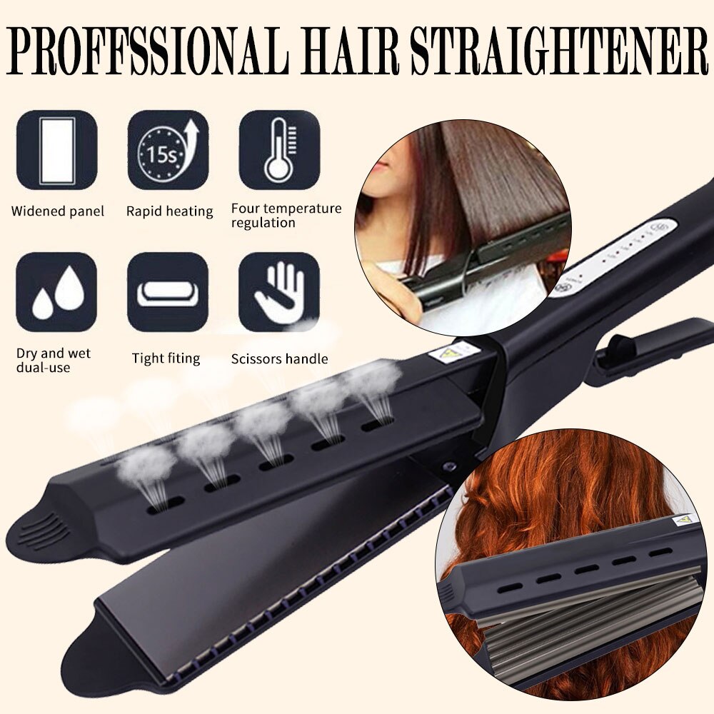 Steam Hair Straightener Temperature Adjustment Ceramic Tourmaline Ionic Flat Corrugation for Hair Curling Automatic Hair Curler: Hair curler B / US