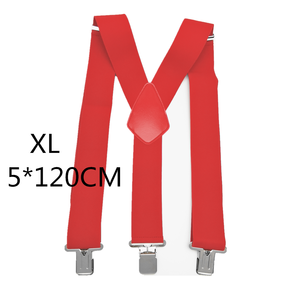Bretelles à Clips solides pour hommes, bretelles unisexes, 50mm de Large, 5 couleurs unies, ceinture à bretelles réglables à haute élasticité pour les travaux lourds: Red-120cm