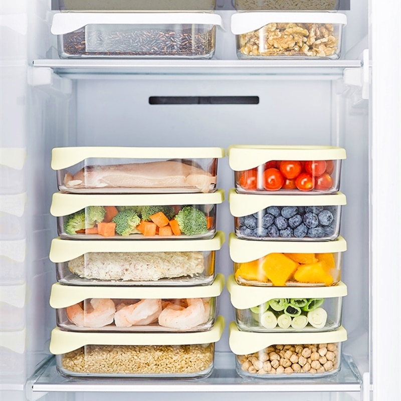 Glas Lebensmittel Behälter mit Silikon Deckel Lager Kasten Mittagessen Bento Oragnizer Küche Zubehör Geschirr Mikrowelle Vorhanden Werkzeuge