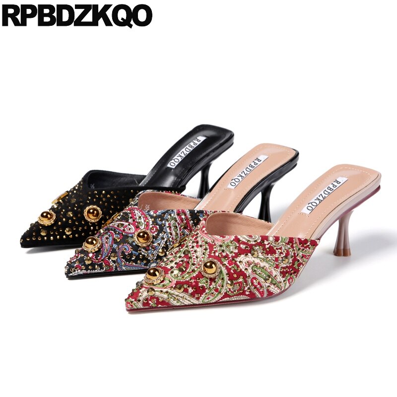 Maultiere pantoffel spitz frauen pumpt dünne schuhe sommer hoch Fersen Zucht China niet bunte sandalen größe 4 34