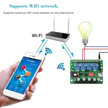 Módulo Universal inalámbrico de Control remoto inteligente para puerta de garaje, enchufe de 4 canales, CC, 5V, Wifi, temporizador, aplicación móvil, Control remoto, 5V/220V/12V