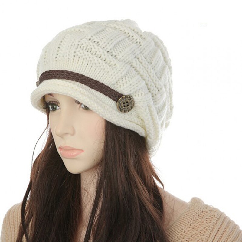 Newly Women Ladies Winter Warm Knitted Rageared Baggy Beanie Hat oversized Braided Cap FIF66: White