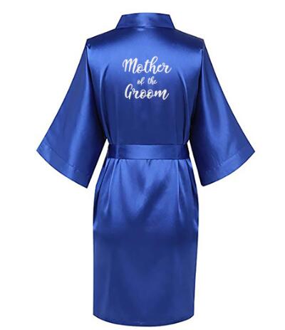 Robe de Mariée Kimono en Satin Bleu Royal avec Lettres Blanches, Vêtement de Mariage, pour Femme,: XXL / Marron