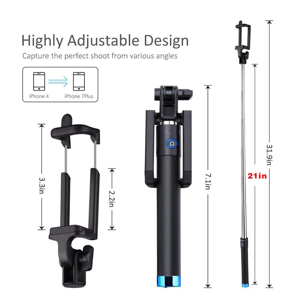 Draagbare Uitschuifbare Monopod Self-Pole Handheld Wired Selfie Stick Voor Iphone Voor Smartphone