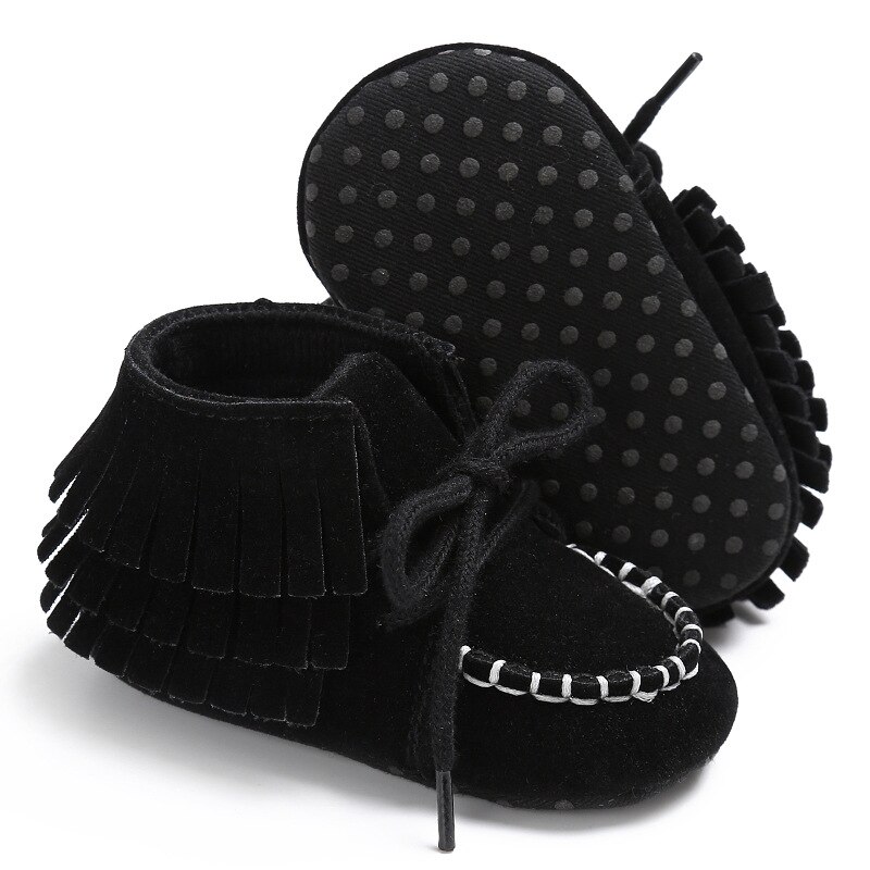 Chaussures de berceau à semelle souple 0-18M | Baskets mignonnes de Bandage pour bébés filles et garçons, Prewalker d'hiver chauds avec pompon: 11CMBlack