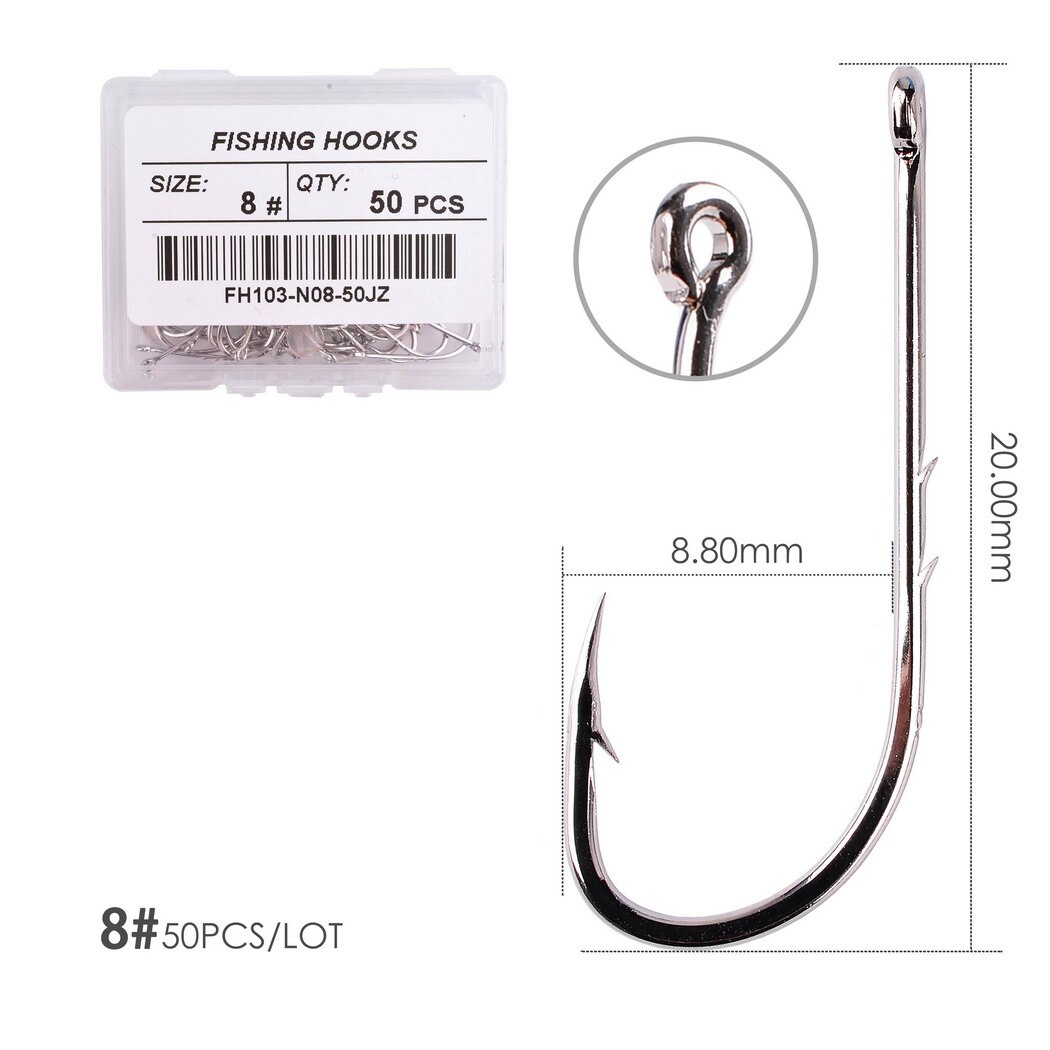 50pcs/Box Long Shank Fishing Hook 1#-10# High Carbon Steel Sharp Barbed Offset Narrow Bait Hook For Fly Fishing Hook Accessories: Size 8