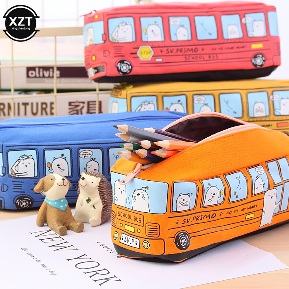Cute Bus Pencil Case Canvas Stationery Box Large Capacity Pen Bag School Pencil Cases for Children Pen Case Kawaii Student