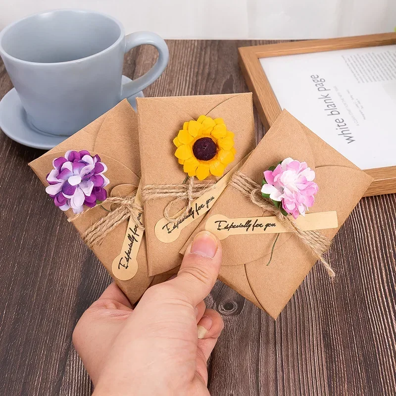 5pcs Mini Flower Envelopes with Paper Card Vintage Envelopes DIY Kawaii Christmas Party Postcards Invitation Cards Cover