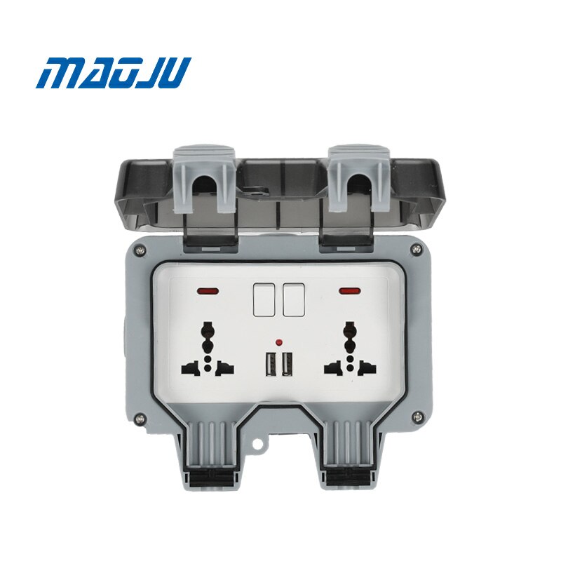 Caja de enchufe resistente al agua de 2 entradas para exteriores, carcasa de enchufe resistente al agua de 13A y 16A, para Francia, Reino Unido, Reino Unido, Alemania, Europa, China: USB Three Hole