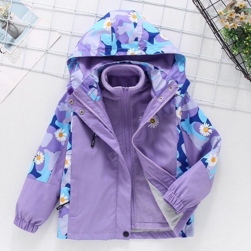 (Un cappuccio staccabile) giacca da esterno per bambina giacca a vento rimovibile indumento per bambini di mezza età, 6-12 anni