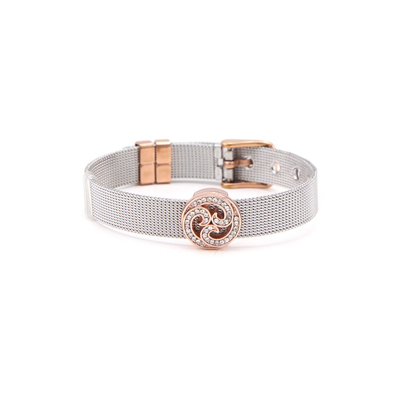 Somsoar Schmuck Versilberung rose gold Edelstahl Mesh Armband mit 1 stücke Rose Gold Rutsche Charme DIY Schmuck als Beste