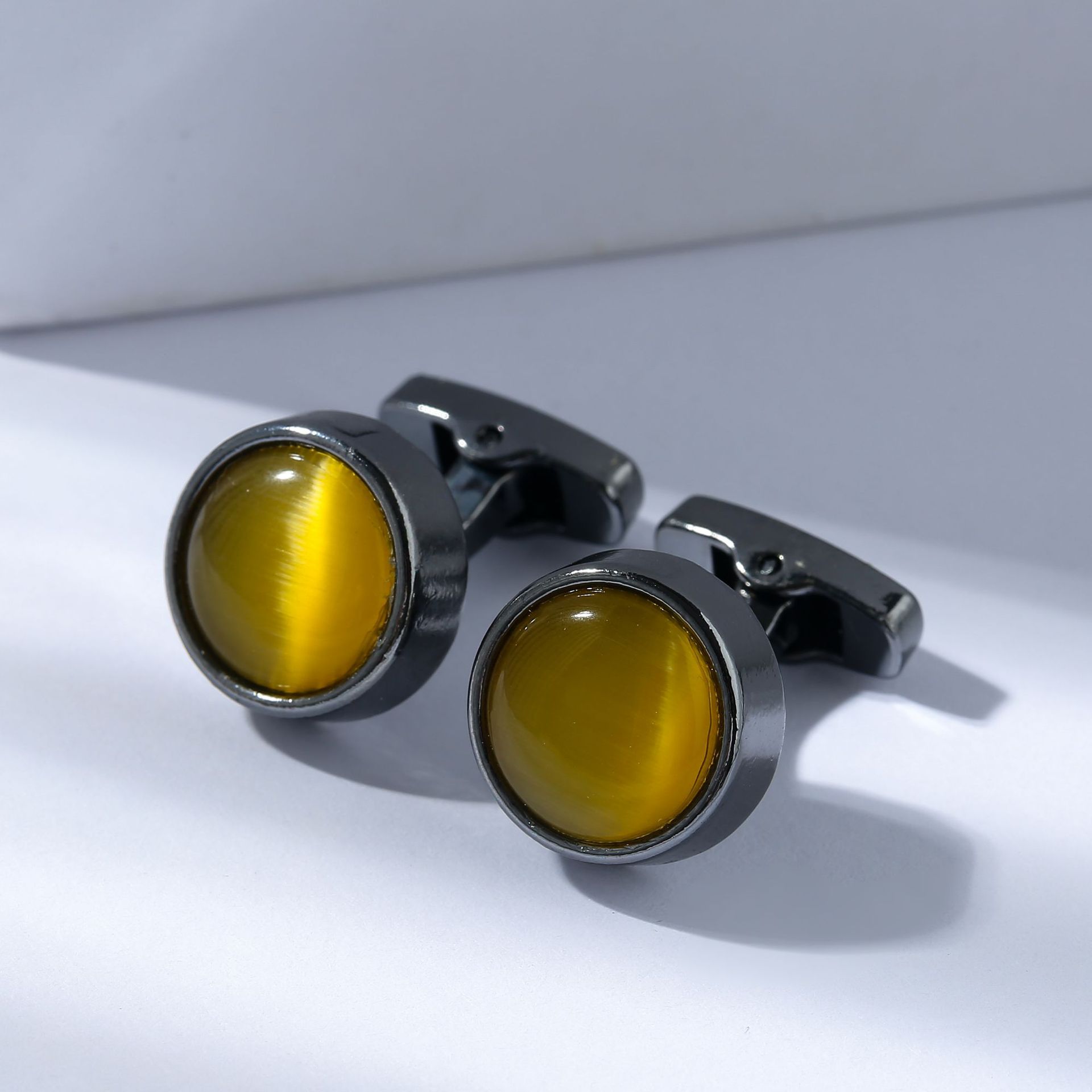 Ronde Manchetknopen Voor Mannen Natuurlijke Cat Eye Stone Manchetknopen Shirt Manchetknopen Luxe Jewley Bruiloft Accessoires