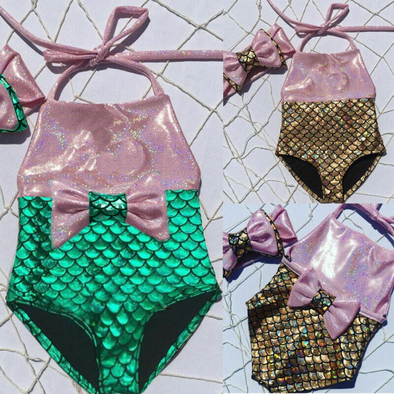 Sommer barn baby pige bikini 2 stk badedragt badetøj badning svømning sød tegneserie rygløst småbørn spædbarn strand heldragt