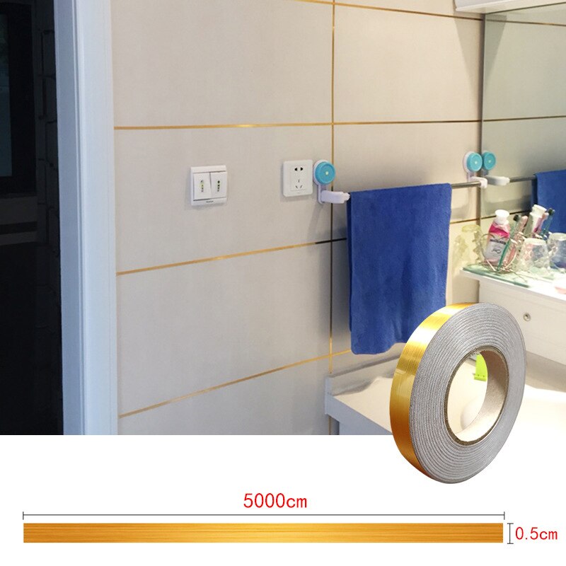 Ceramic Tile Mildewproof Gap Tape Tile Gap Sealing Tape Waterproof Foil Strip Silver Golden Rims HKS99: Gold / Medium