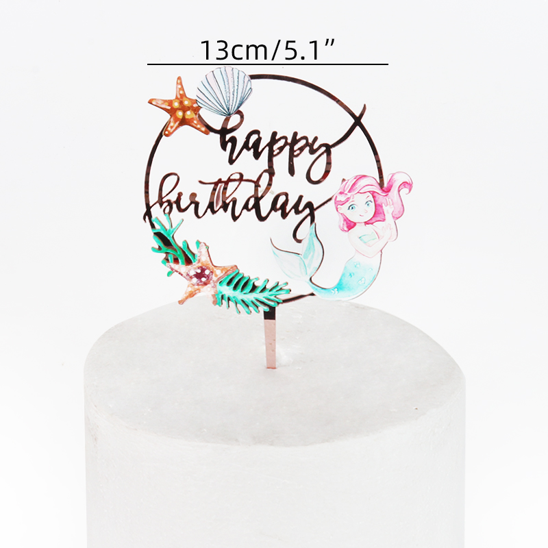 Happy birthday cake topper Flower wreath border and butterfly fairy Girls Birthday party Baby Shower deco Acrylic cupcake topper: a06