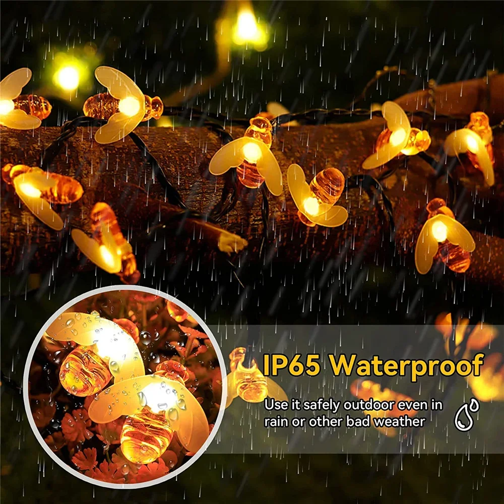 10 m 100 LED Solar- Biene Lichterketten draussen Gebühr Licht Weihnachten Girlande 8 Modi Wasserdicht Terrasse Garten Party Weihnachten Dekor