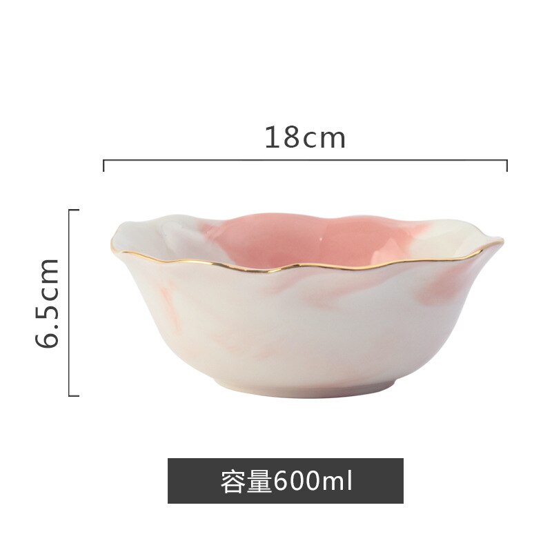 1Pc Glod Marmer Keramische Diner Schotel Plaat Rijst Salade Noedels Soepkom Saus Sushi Vis Plaat Servies Sets Servies: Pink soup bowl