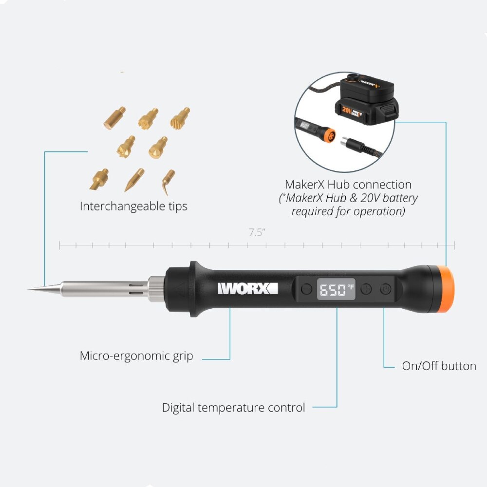Worx Electric Soldering iron MakerX Wood &amp; Metal Crafter WX744.9 Bare Machine Universal WORX 20V Battery