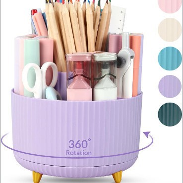 Desk Organizer, 360-Degree Rotating Pen Holder for Desk with 5 Compartments Pencil Organizer, Storage Box Caddy for Office, Home: ROSE RED