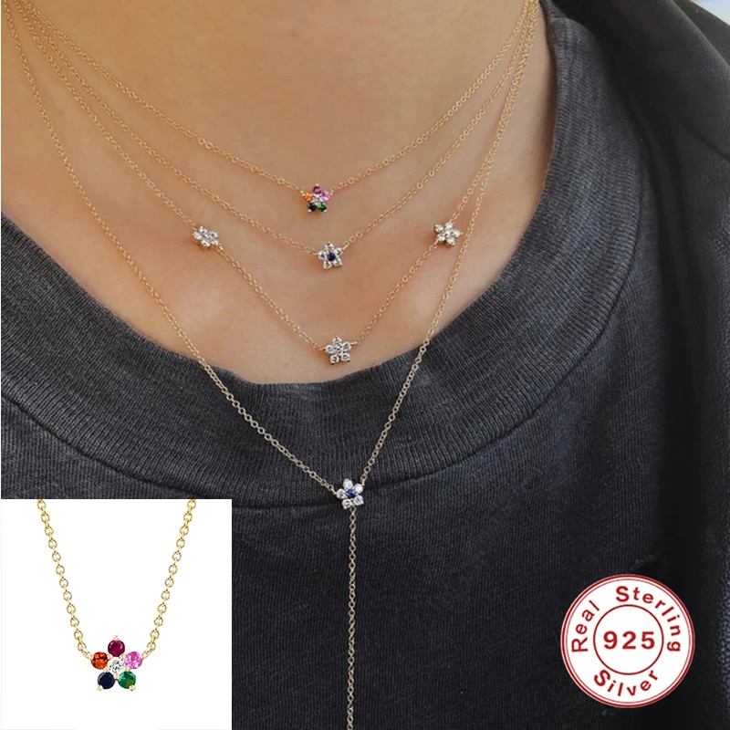 S925 sterling sølv kraver glitter farverig zirkon vedhæng halskæde til kvinde fødselsdag valentinsdag fest cz smykker