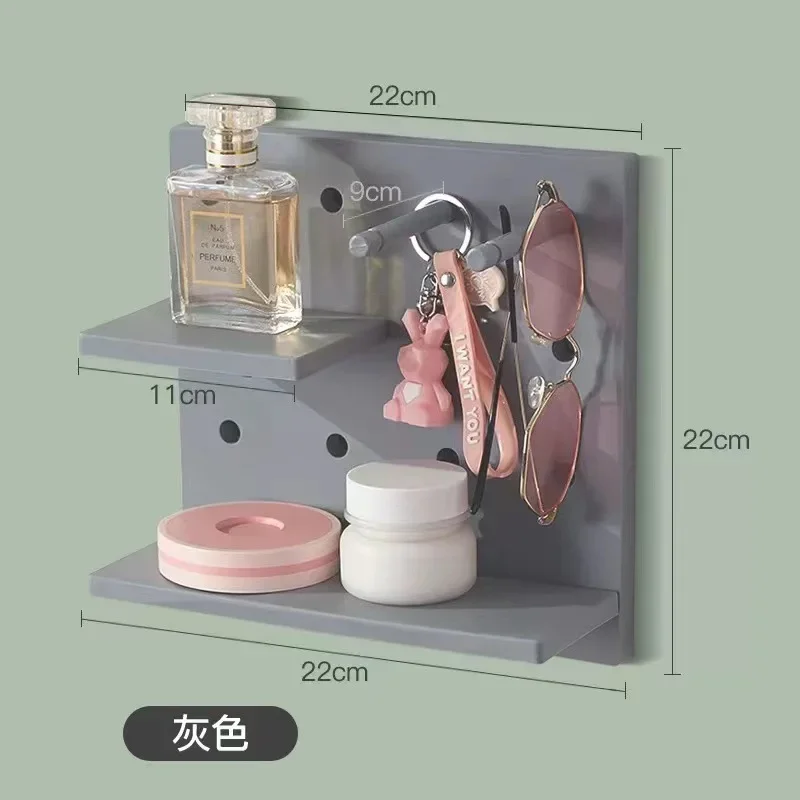 Estantes de pared para decoración del hogar, tablero con agujeros, estante de almacenamiento de pared, estante de almacenamiento, estantes de pared colgantes para cocina y dormitorio, decoración de pared: Gris