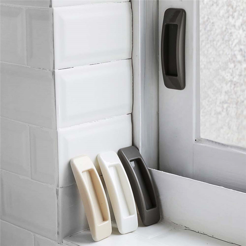 2 Pcs/Set Home Use Pasted Plastic Sliding Door Pull Window Handle Rectangular Adhesive Interior Drawer Cabinet Assist Handlebars