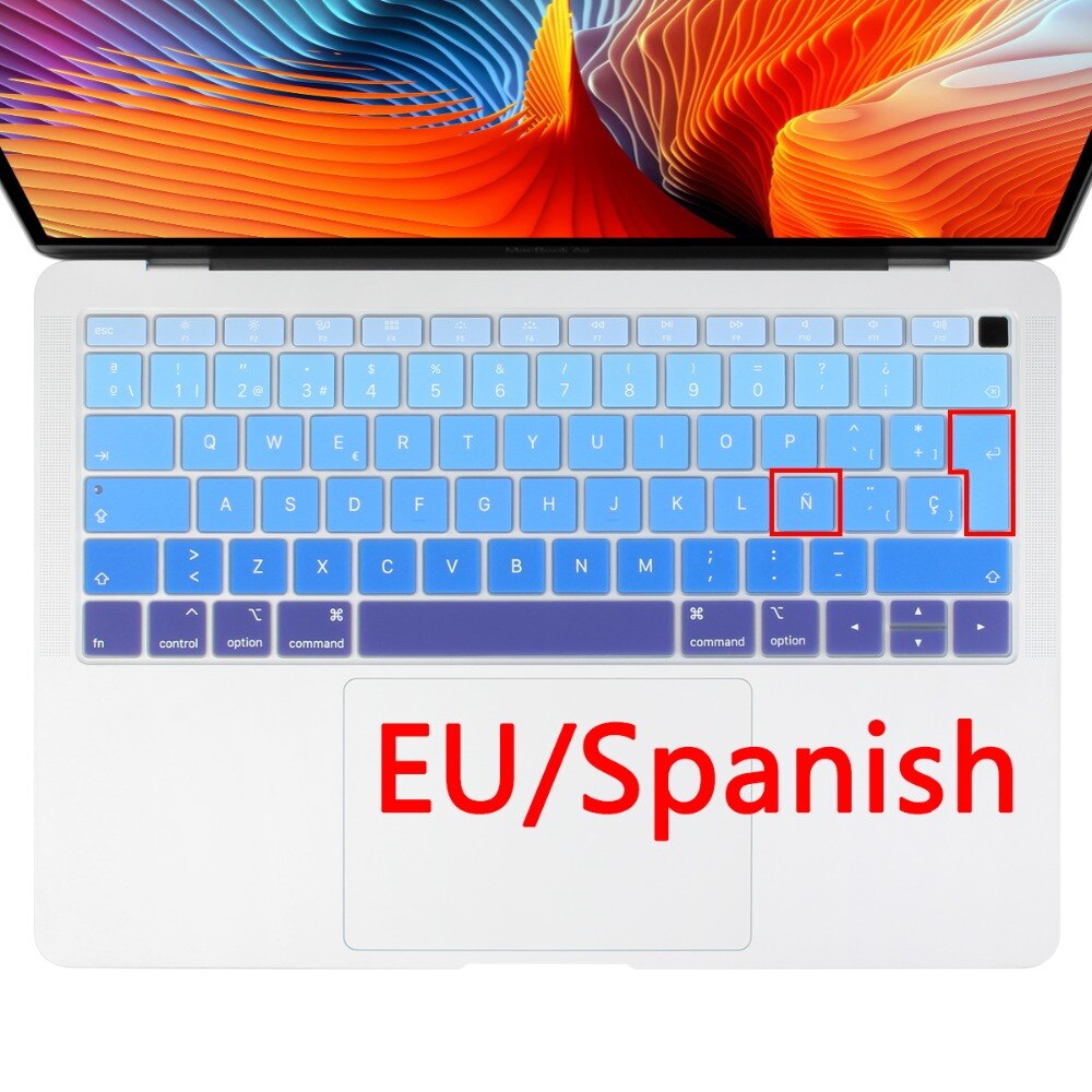 Euro Russian Spanish French Arabic Water Dust Proof keyboard Cover Skin for Macbook Air 13 A2179 A1932 Touch ID: EU Spanish blue